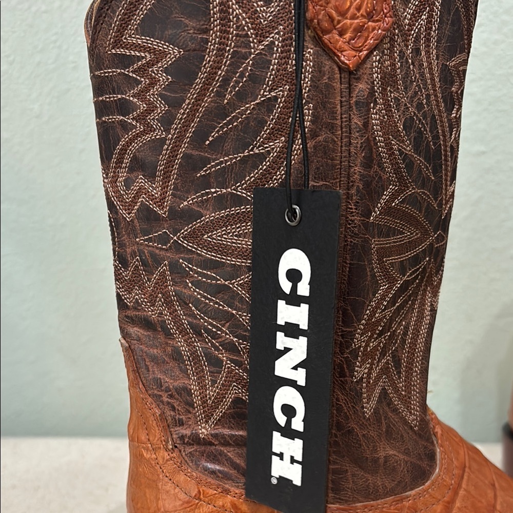 Cinch Brown and Tan Western Boots exotic leather - Picture 2 of 9